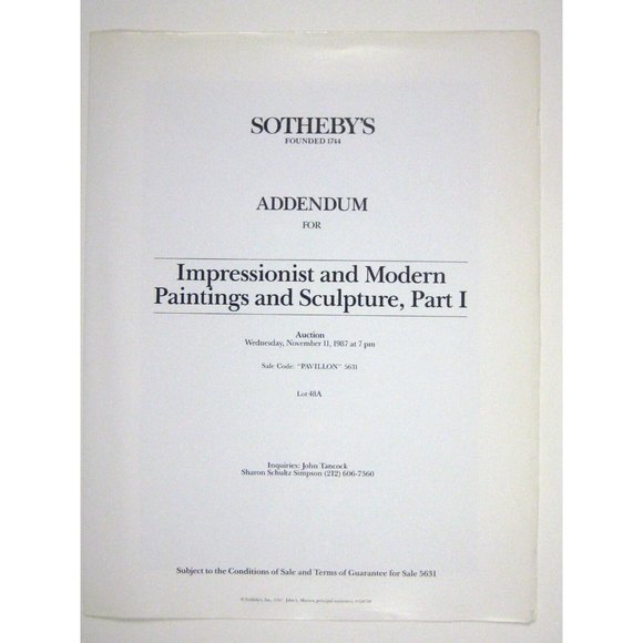 Sothebys Catalog 1987 New York Impressionist Paintings Part 1 Folded Cover - Picture 4 of 12